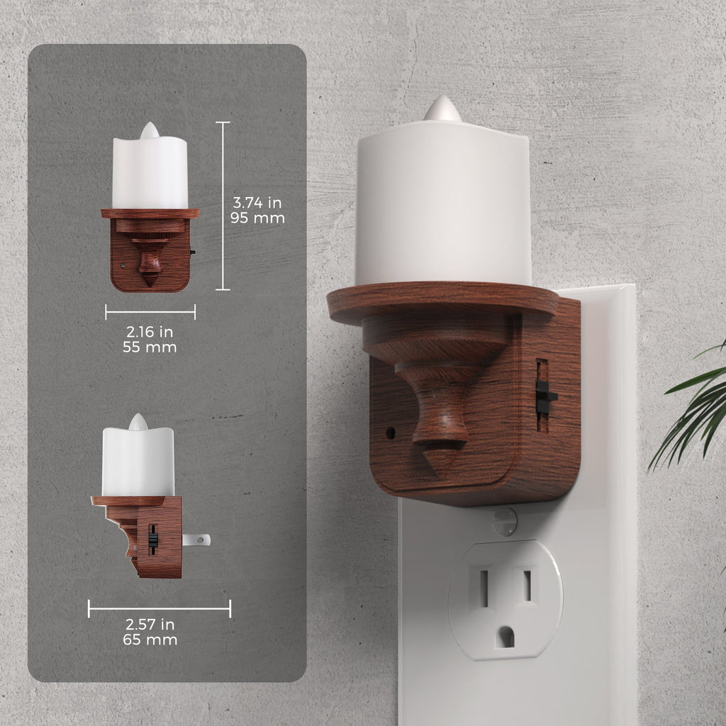 Jandcase 2-Pack 1W Plug-in Night Light with Amber 1600K, Dusk to Dawn Sensor, Slide Dimmer, Wood Grain Finish