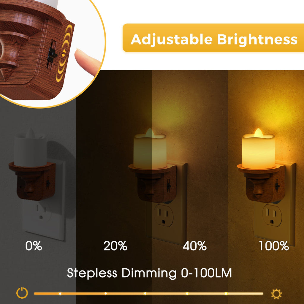 Jandcase 2-Pack 1W Plug-in Night Light with Amber 1600K, Dusk to Dawn Sensor, Slide Dimmer, Wood Grain Finish