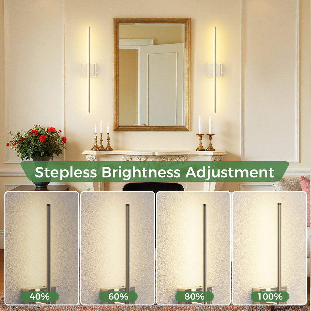 Jandcase 2-Pack LED Indoor Wall Sconce Brushed Nickel Linear Wall Light Remote Control Dimmable 3000K Warm White Modern Fixture