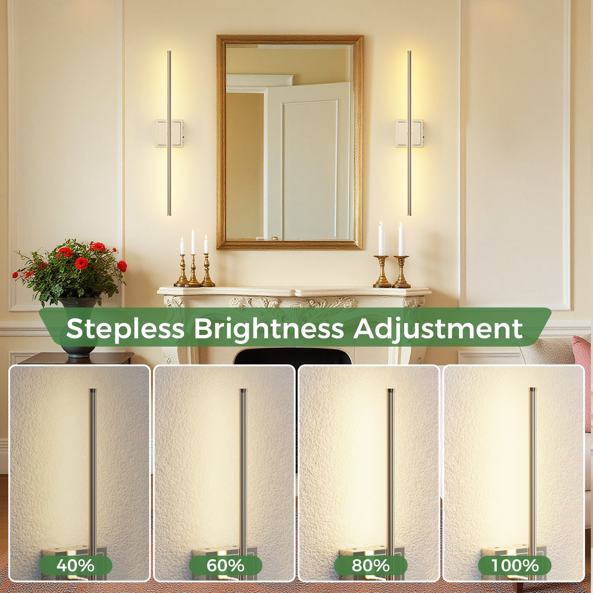 Jandcase 2-Pack LED Indoor Wall Sconce Brushed Nickel Linear Wall Light Remote Control Dimmable 3000K Warm White Modern Fixture
