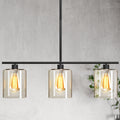 Jandcase Modern 3-Light Kitchen Island Pendant Light, Black Ceiling Fixture with Clear Glass Shades, E26 Hanging Rod Chandelier for Dining Room Kitchen Island