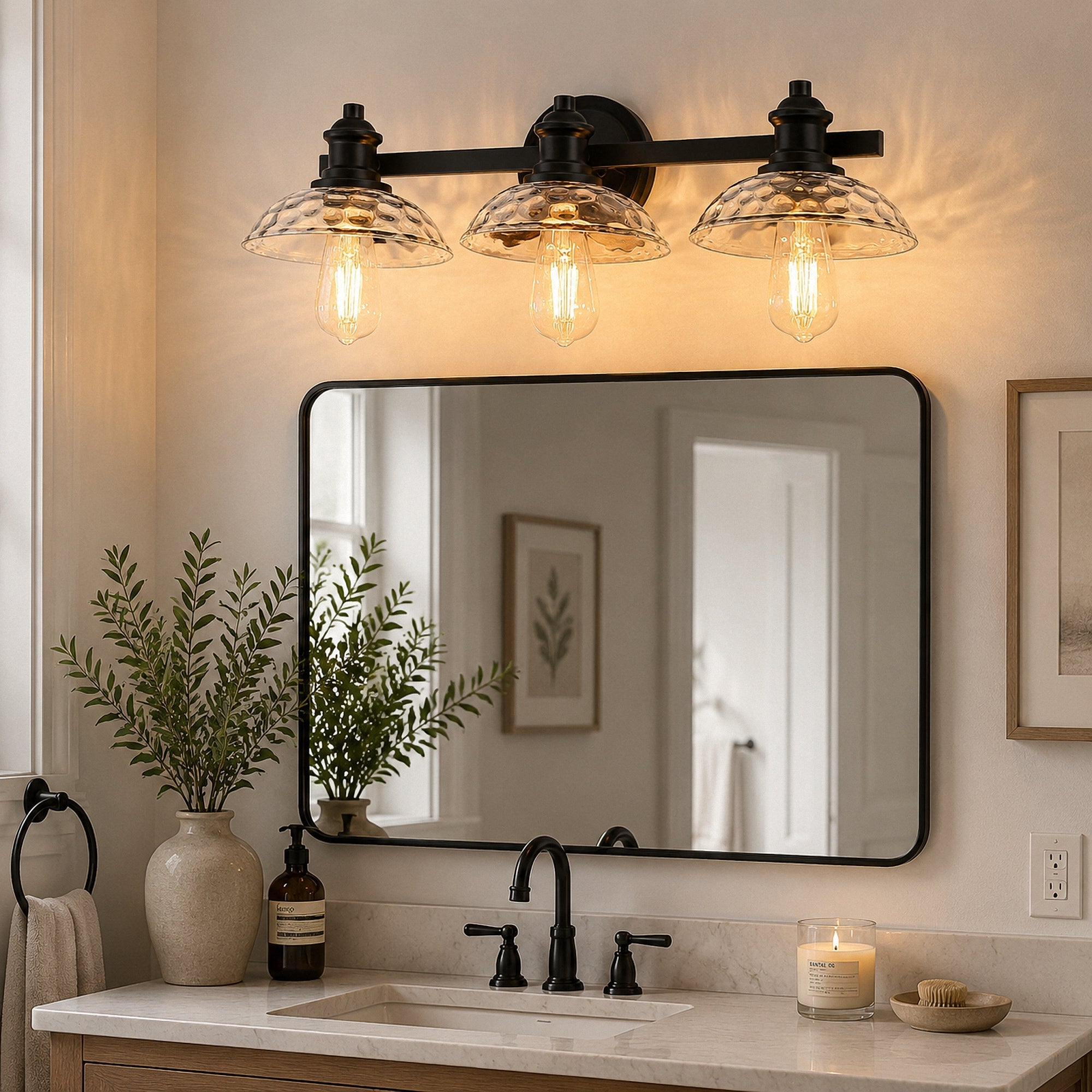 Jandcase 3-Light Black Bathroom Vanity Light Fixture Modern Wall Sconce E26 Mirror Lighting