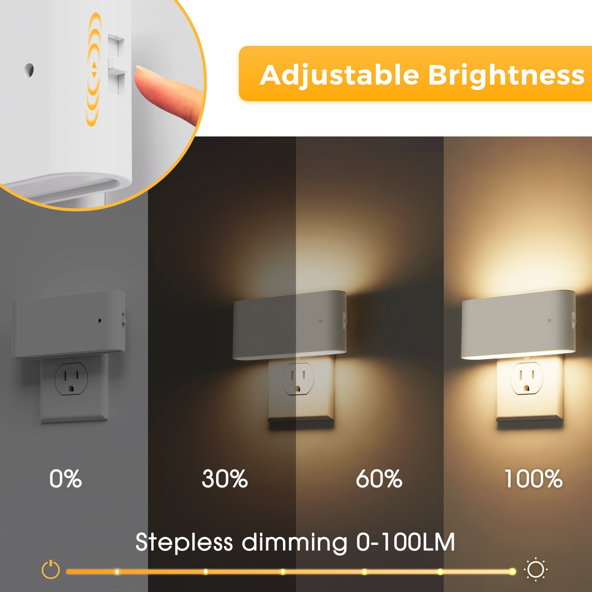 Jandcase 2-Pack 1W Plug-in Wall Night Lights, White Horizontal, Warm White 3000K, Up & Down Lighting, Dimmable