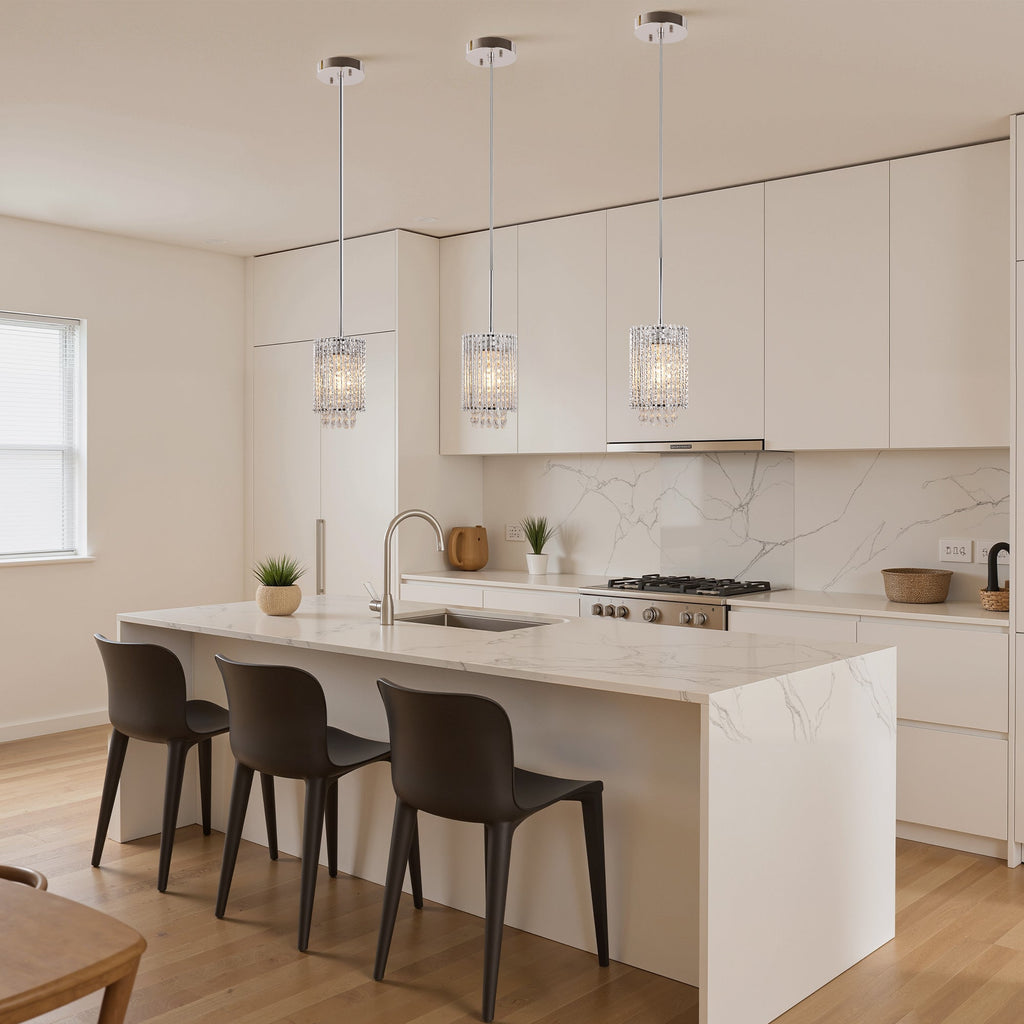 Jandcase Modern 3-Light Pendant Lighting Set, White Chrome Twisted Cylinder Aluminum Ceiling Lights 6.3in, E26 Base Indoor Kitchen Island Hanging Fixture 110-120V