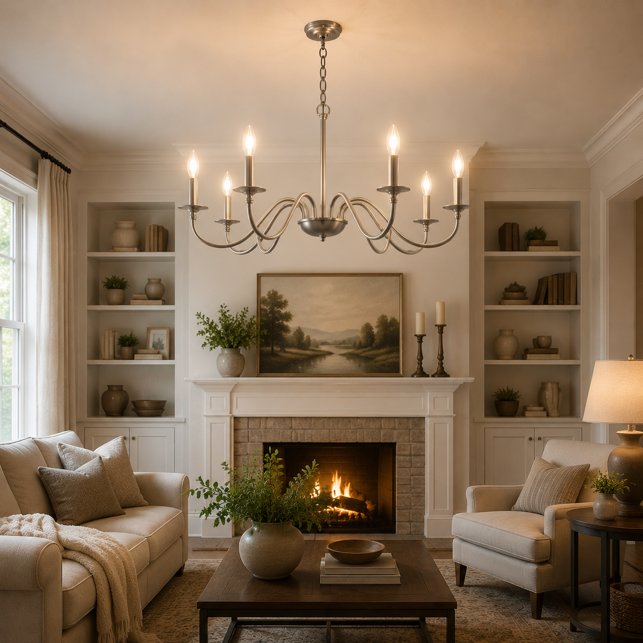 Jandcase 6-Light Nickel Branch Chandelier Modern Ceiling Pendant Light Fixture E12