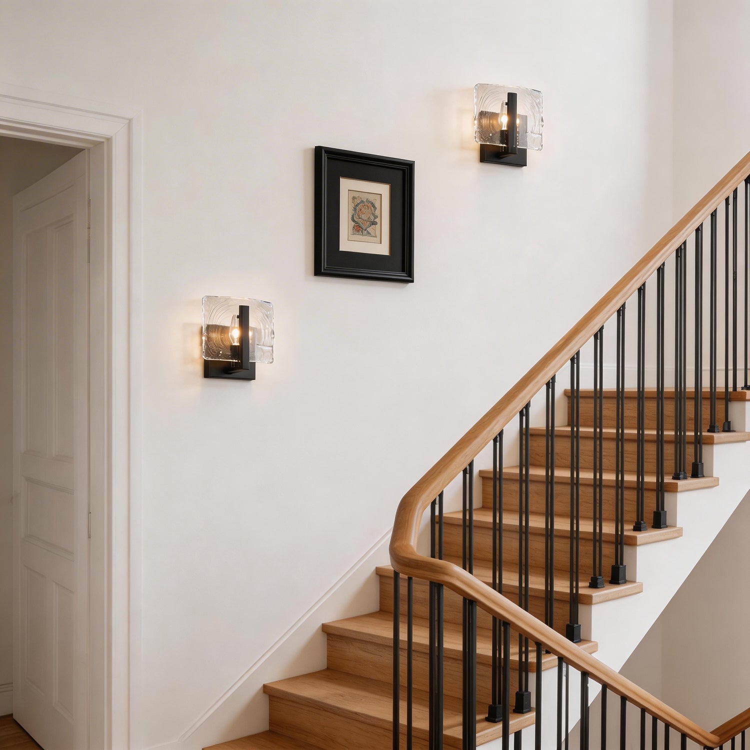 Jandcase 2-Pack 6.3 in. 1-Light Matte Black Traditional Indoor Wall Sconce with Water Ripple Glass Shade, E12 Base for Bedroom
