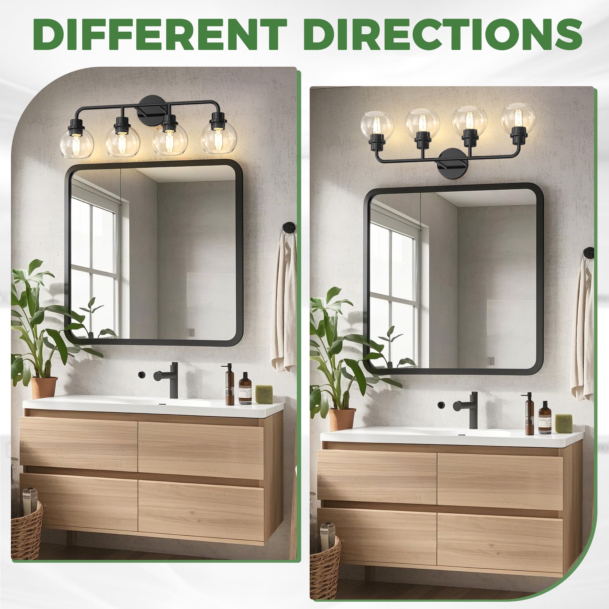 Jandcase 4-Light Black Vanity Light Fixture with Clear Globe Glass Shades Modern Bathroom Wall Sconce E26