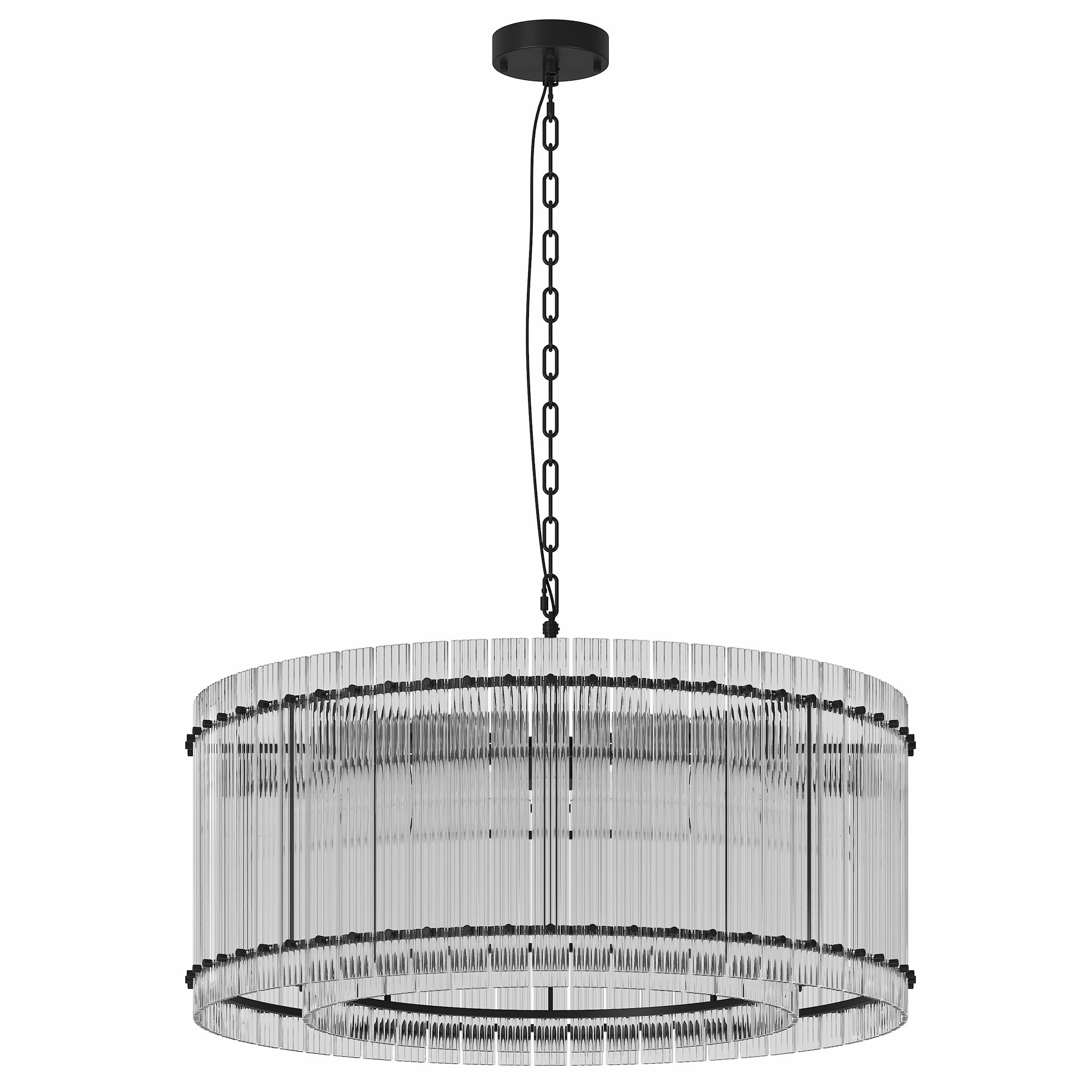 Jandcase 37in. Black 2-Tier 8-Light Water Ripple Crystal Chandelier Modern Ceiling Light for Dining Room Living Room Bedroom Foyer High Ceiling