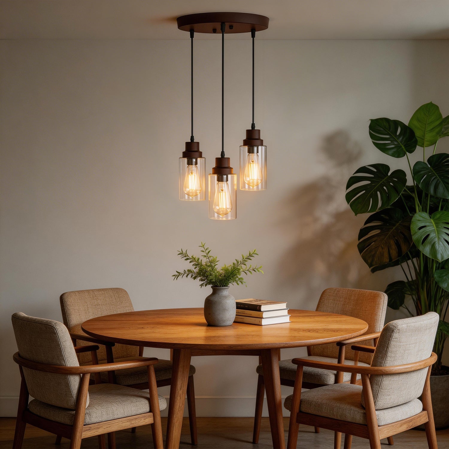 Jandcase 3-Light Oil Rubbed Bronze Kitchen Island Pendant Light with Clear Glass Shade Traditional E26 Ceiling Light Fixture