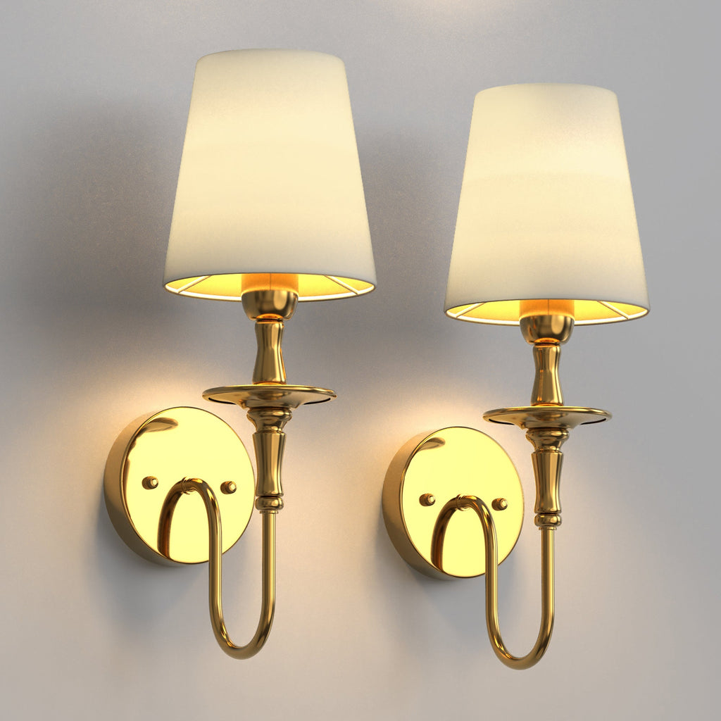 Jandcase 4.3 in.2-Pack Modern Wall Sconces with White Fabric Shades, Copper Indoor Wall Lights with Remote RGB Bulbs Included