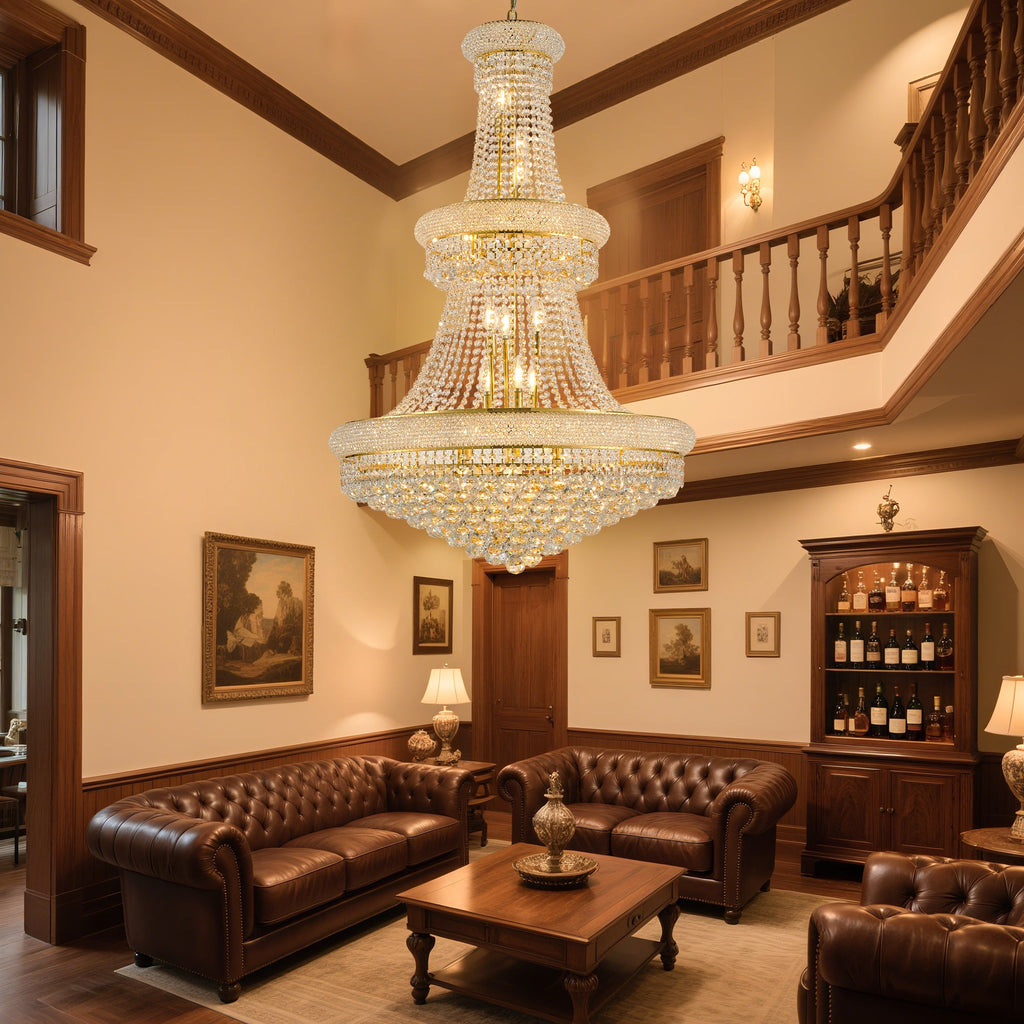 Jandcase 32in.Gold Crystal Chandelier 27-Light French Empire LED Bulbs Included Adjustable Chain 3000K Warm Light for Living Room Dining Room Foyer