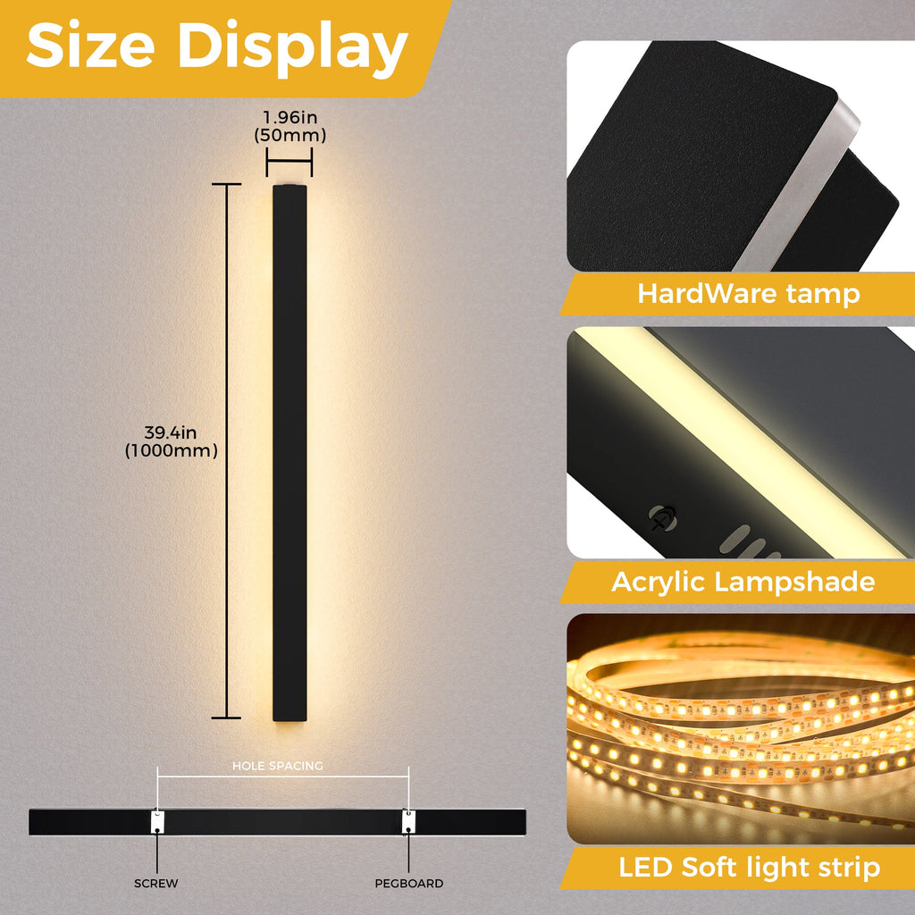 Jandcase 39.4in Outdoor LED Wall Light, Side Emitting Linear Wall Sconce, 30W 3000K Warm Light Black Exterior Fixture for Porch Patio 110V