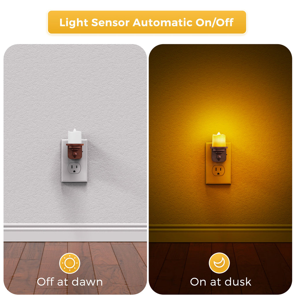 Jandcase 2-Pack 1W Plug-in Night Light with Amber 1600K, Dusk to Dawn Sensor, Slide Dimmer, Wood Grain Finish