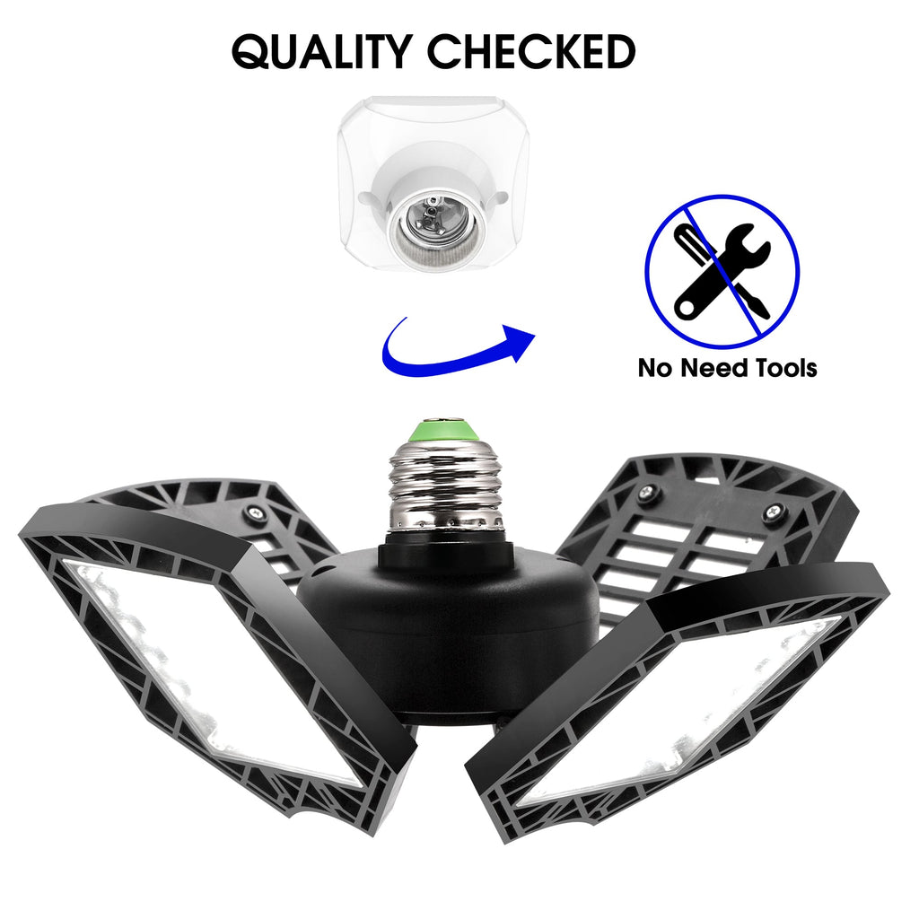 Jandcase LED Garage Light 4 Panel E26, 8000LM 6000K Deformable Ceiling Light, 38W High Brightness Shop Light for Garage Basement Workshop