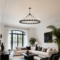 Jandcase 64in. Matte Black Wagon Wheel Chandelier 30-Light E26 Farmhouse Industrial Pendant Light for High Ceiling Dining Room (No Bulbs)