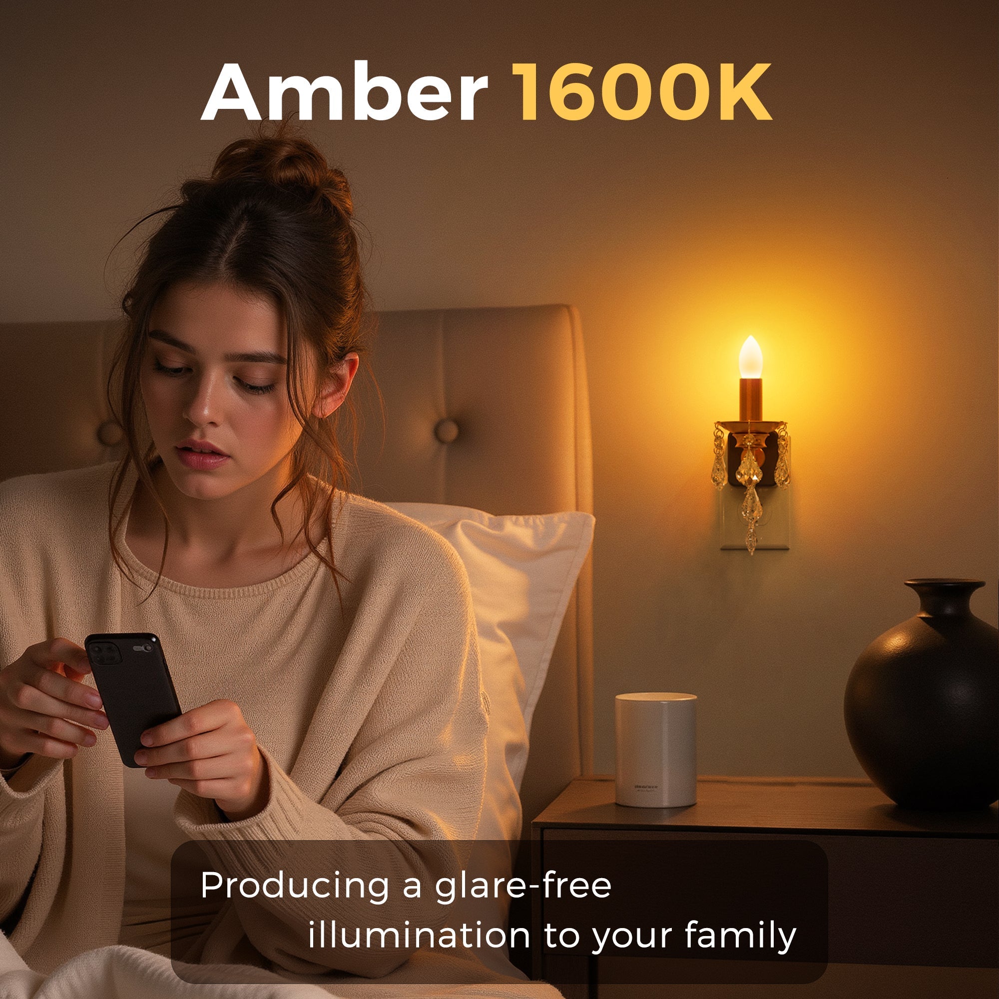 Jandcase 1W Plug-in Night Light with Amber 1600K, Dusk to Dawn Sensor, Slide Dimmer, Crystal Pendant, E12 Style