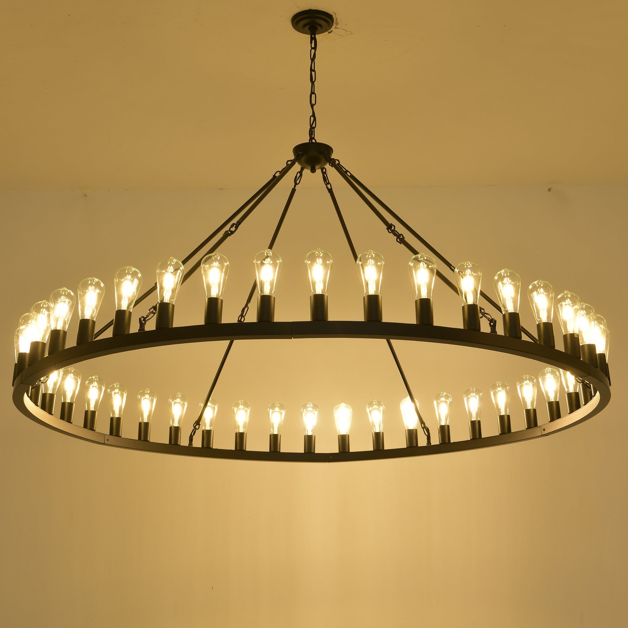 Jandcase 64in. Matte Black Wagon Wheel Chandelier 30-Light E26 Farmhouse Industrial Pendant Light for High Ceiling Dining Room (No Bulbs)