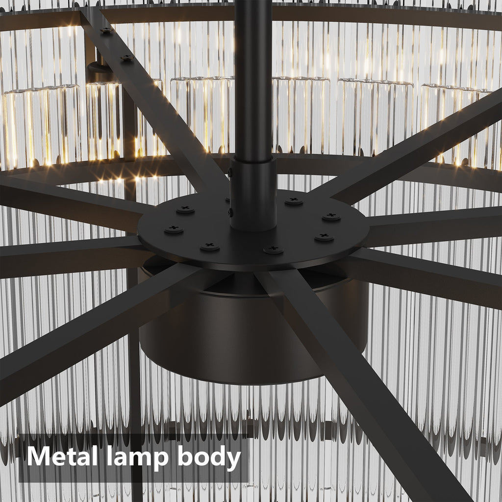 Jandcase 37in. Black 2-Tier 8-Light Water Ripple Crystal Chandelier Modern Ceiling Light for Dining Room Living Room Bedroom Foyer High Ceiling