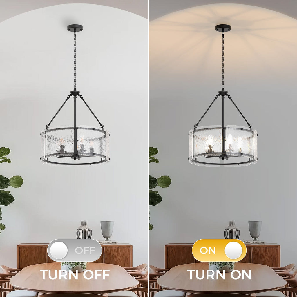 Jandcase 5-Light Black Drum Chandelier Pendant Light with Glass Shade and E12 Base for Dining Room, No Bulbs Included