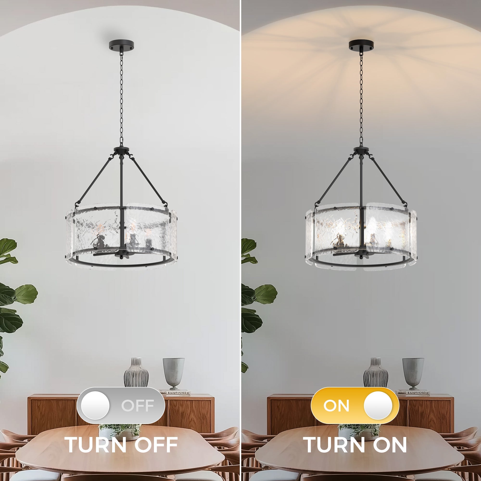 Jandcase 5-Light Black Drum Chandelier Pendant Light with Glass Shade and E12 Base for Dining Room, No Bulbs Included