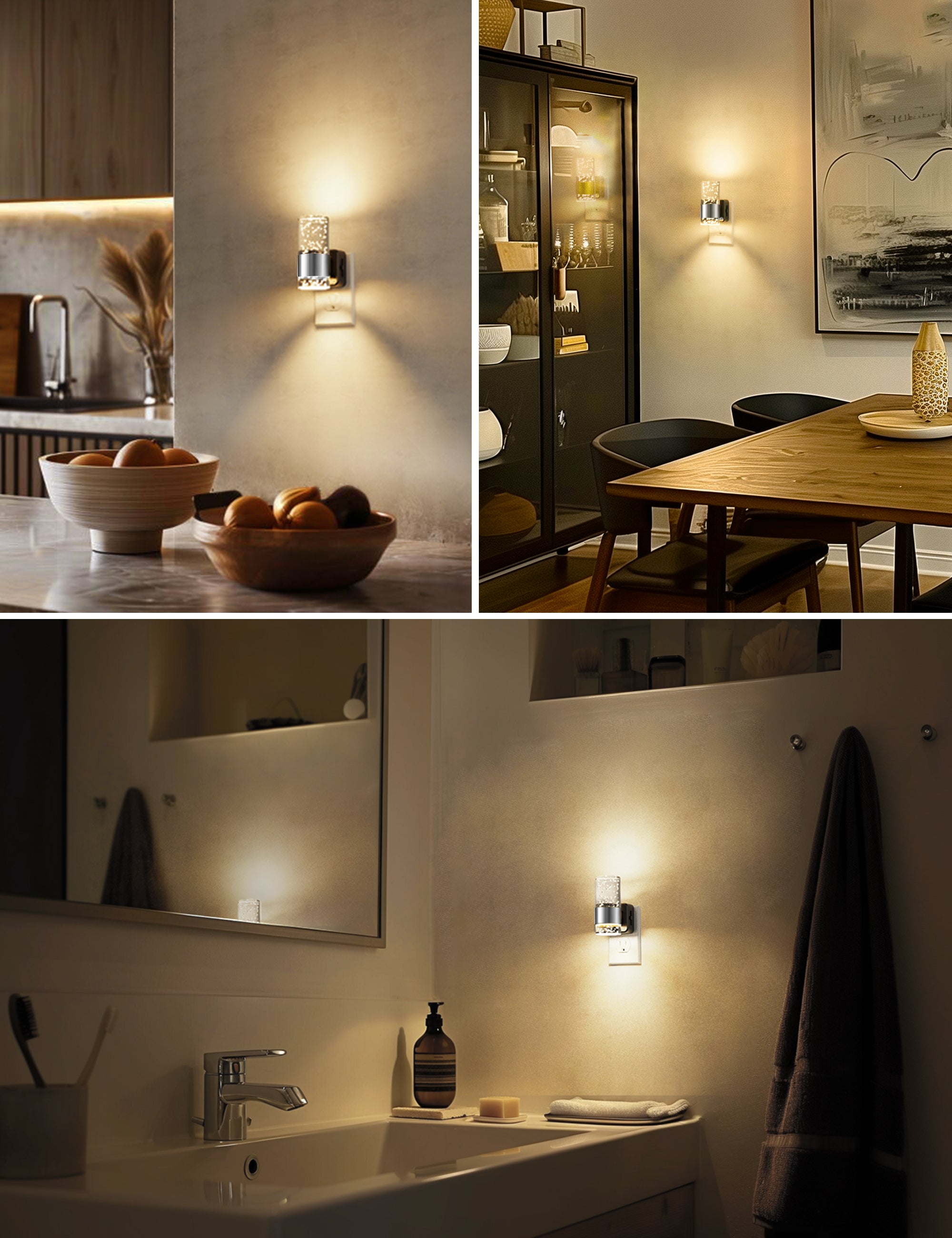 Jandcase 2-Pack Plug-in Dusk-to-Dawn Night Lights, Warm Glow 2700K, Sliding Dimmable, Wall Light Style, US 3-Prong Plug