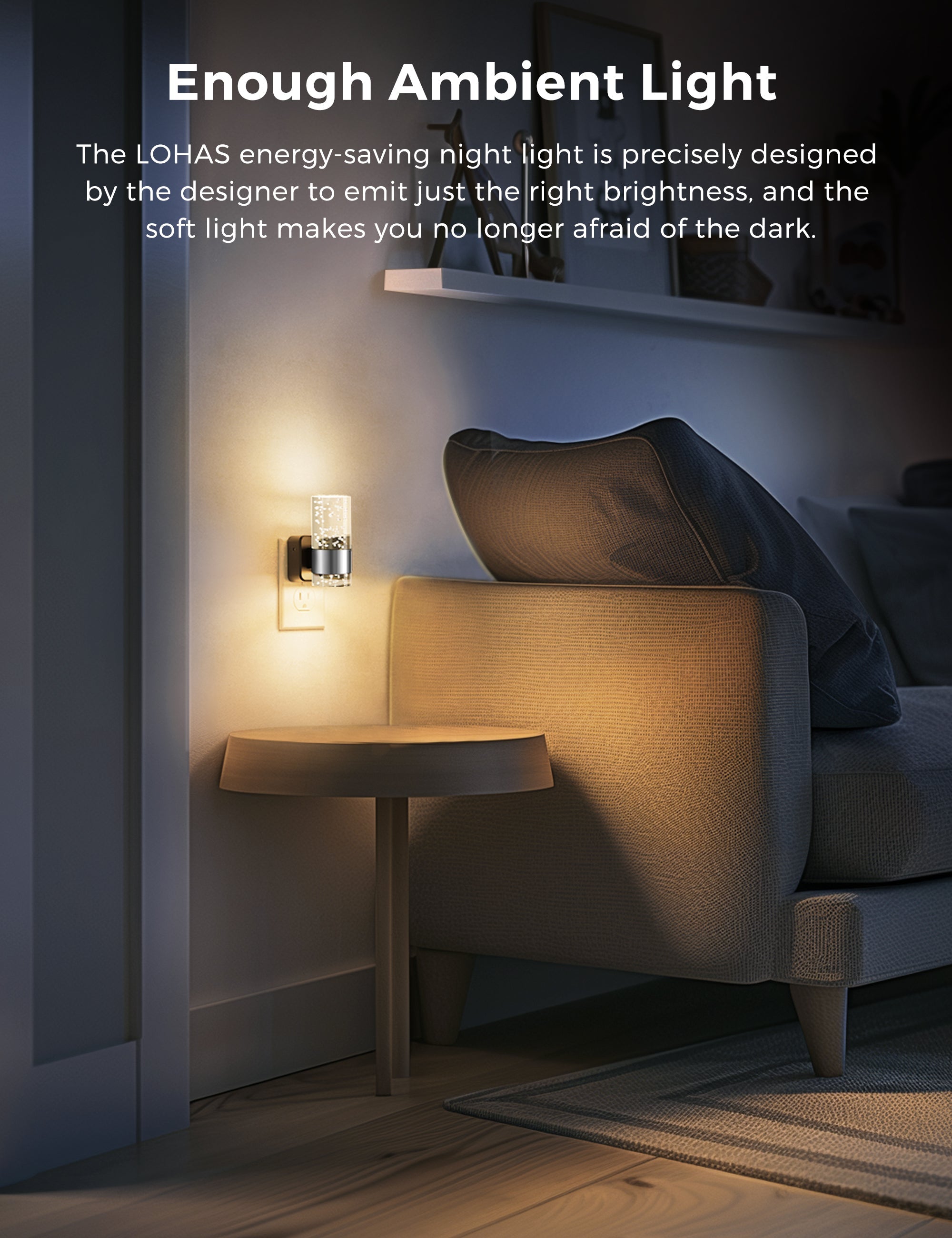 Jandcase 2-Pack Plug-in Dusk-to-Dawn Night Lights, Warm Glow 2700K, Sliding Dimmable, Wall Light Style, US 3-Prong Plug