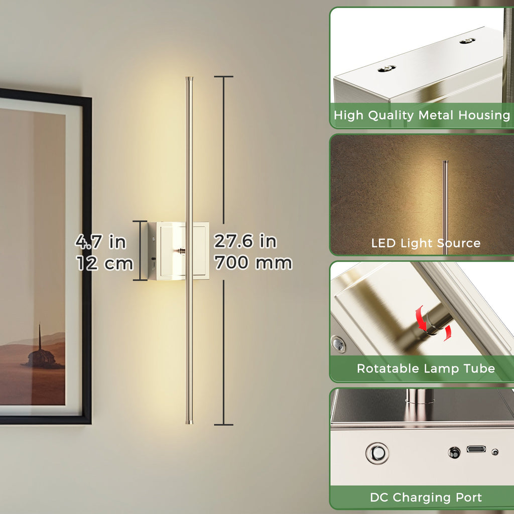Jandcase 2-Pack LED Indoor Wall Sconce Brushed Nickel Linear Wall Light Remote Control Dimmable 3000K Warm White Modern Fixture