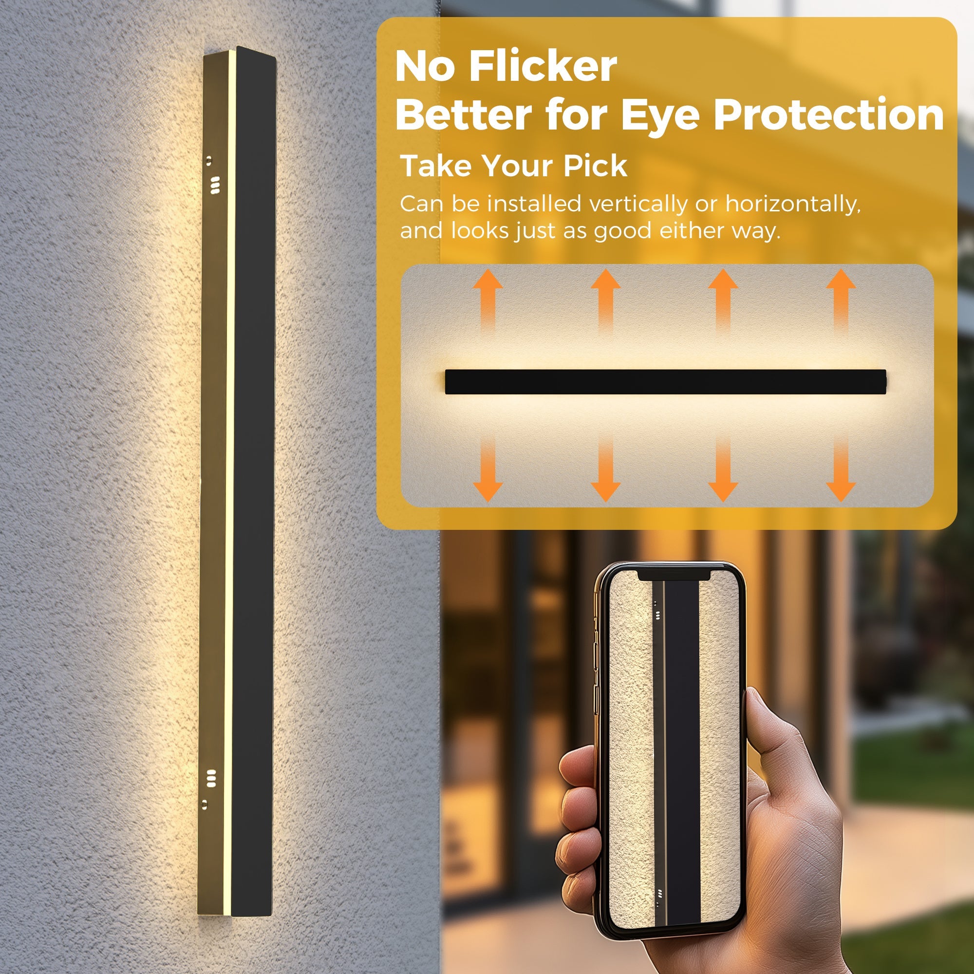 Jandcase 39.4in Outdoor LED Wall Light, Side Emitting Linear Wall Sconce, 30W 3000K Warm Light Black Exterior Fixture for Porch Patio 110V