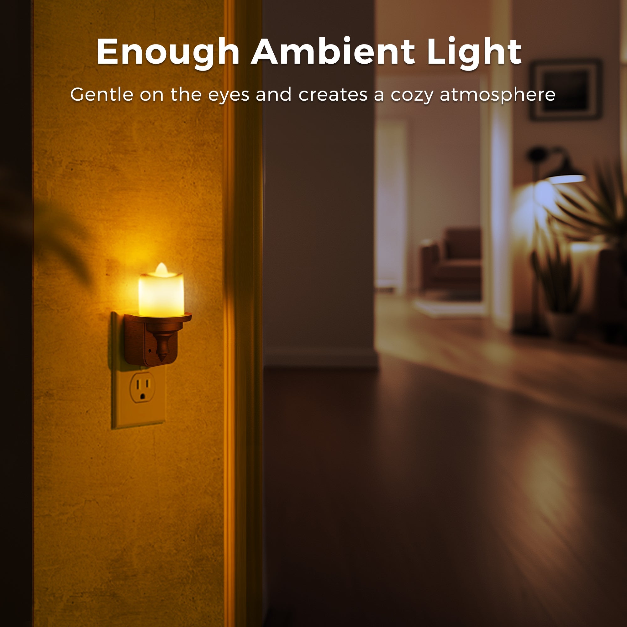 Jandcase 2-Pack 1W Plug-in Night Light with Amber 1600K, Dusk to Dawn Sensor, Slide Dimmer, Wood Grain Finish