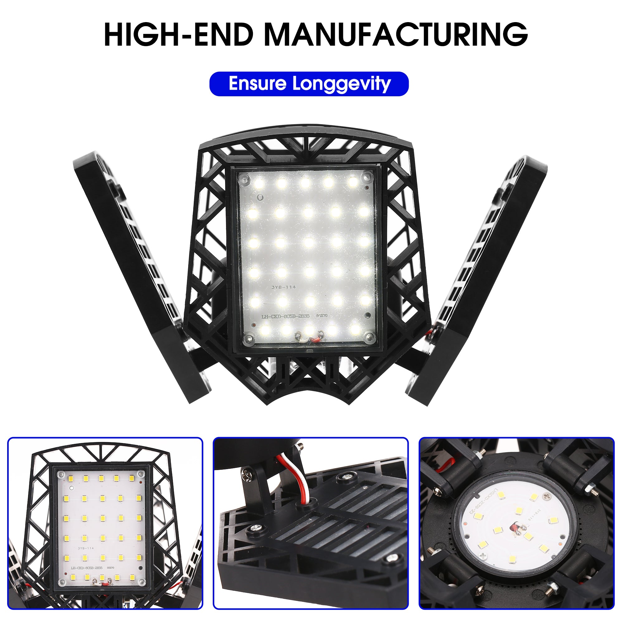 Jandcase LED Garage Light 4 Panel E26, 8000LM 6000K Deformable Ceiling Light, 38W High Brightness Shop Light for Garage Basement Workshop