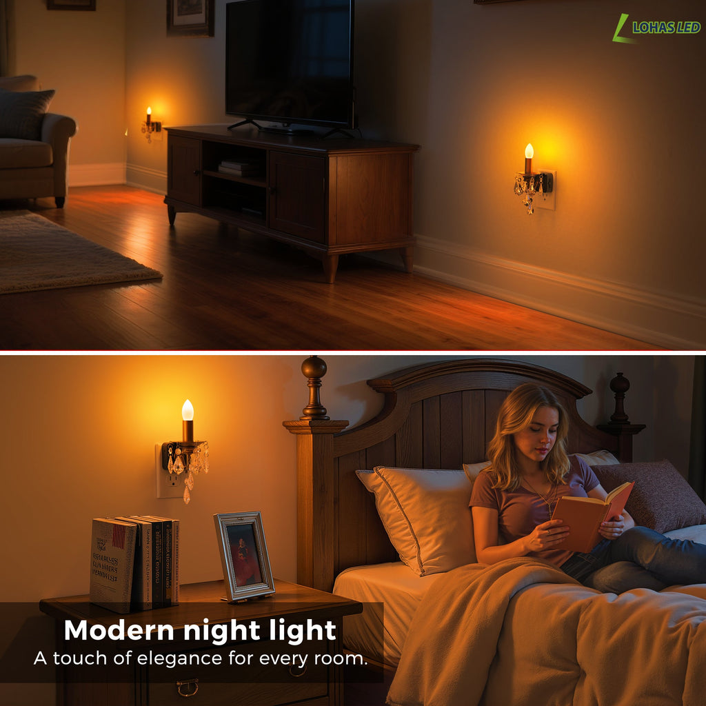 Jandcase 1W Plug-in Night Light with Amber 1600K, Dusk to Dawn Sensor, Slide Dimmer, Crystal Pendant, E12 Style
