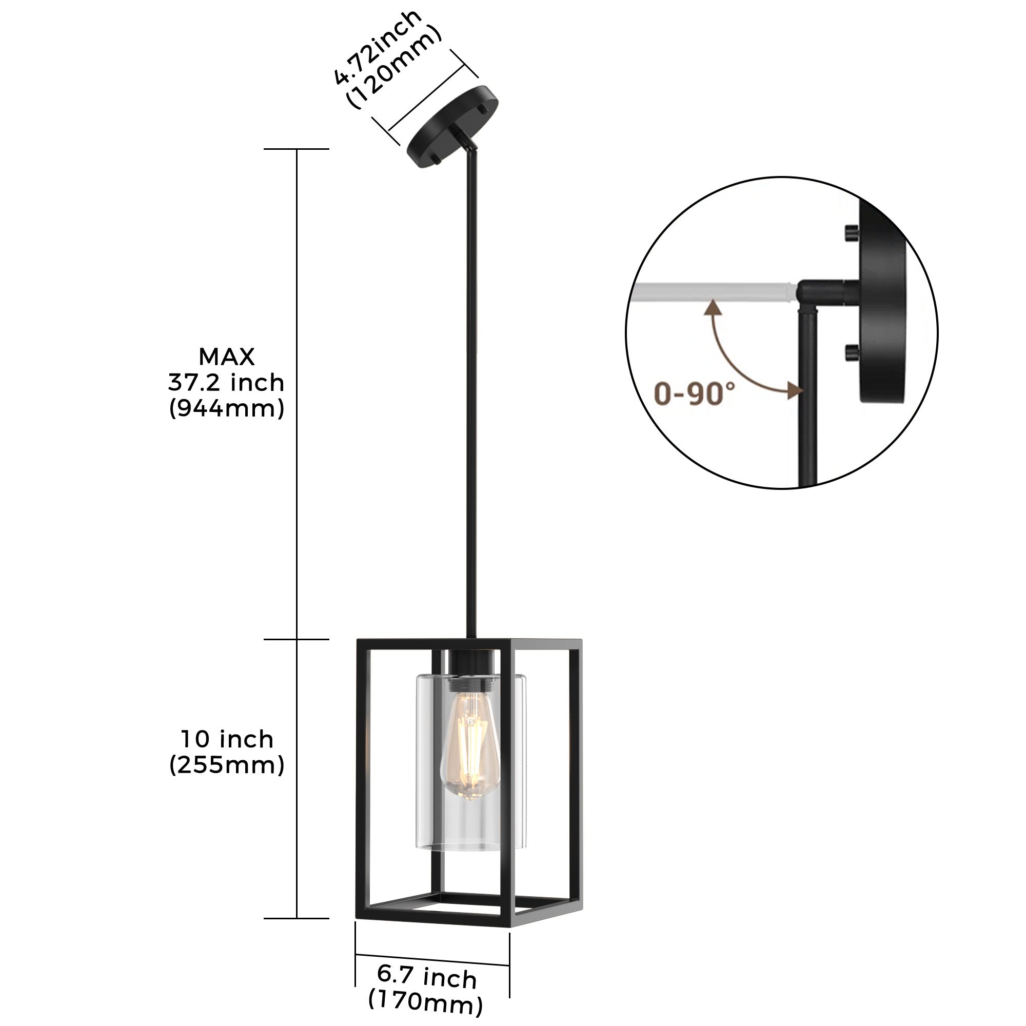 Jandcase 7 in. 1-Light Black Square Chandelier with Clear Glass, Retro Industrial Hanging Light for Kitchen Island (Copy)