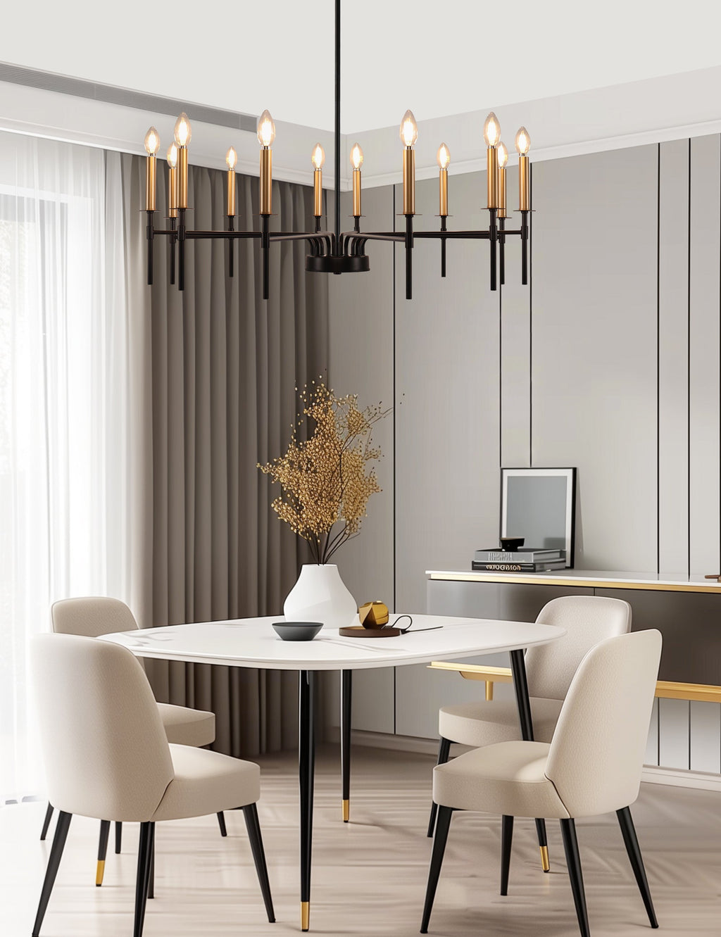 Jandcase 12-Light Black Gold Pendant Chandelier Modern Ceiling Hanging Light Fixture E12