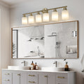 Jandcase Golden Modern Minimalist Bathroom Vanity Light, 6-Light Wall Sconce, Iron & Glass, E26 Base, Hard-Wired (Bulbs Not Included)