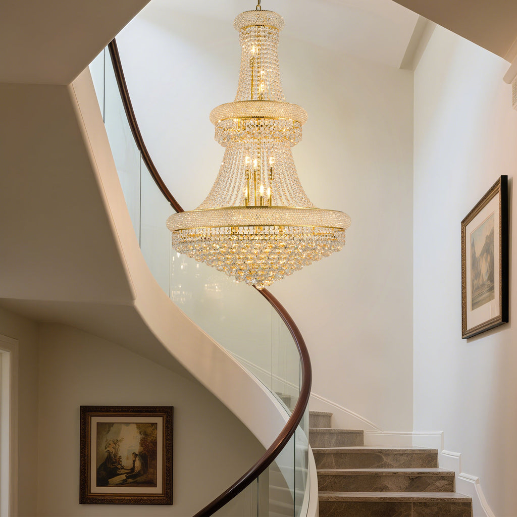 Jandcase 32in.Gold Crystal Chandelier 27-Light French Empire LED Bulbs Included Adjustable Chain 3000K Warm Light for Living Room Dining Room Foyer
