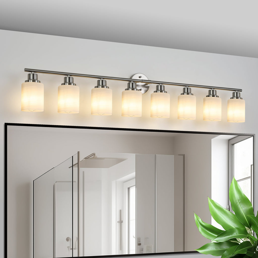 Jandcase Modern 8-Light Vanity Wall Sconce, Brushed Nickel Finish with Frosted Glass Shades for Bathroom or Hallway Lighting (No Bulbs)