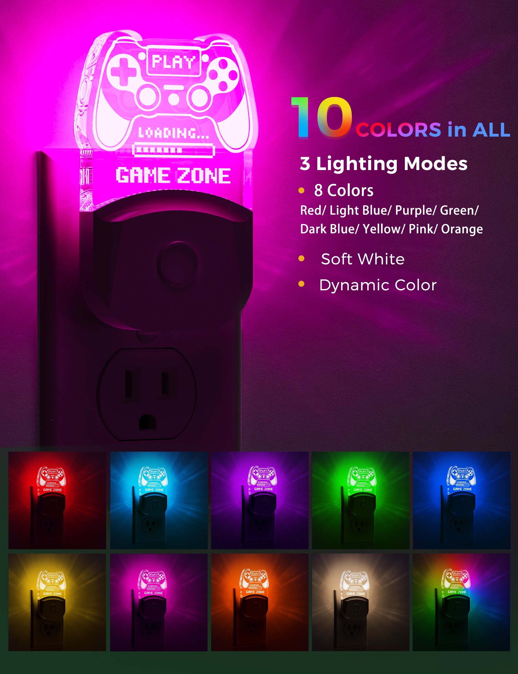 Jandcase 1-Pack 0.5W Plug-in Night Light with Light Sensor, RGB & 3000K Warm Light, Color Changing, Memory Function, White Acrylic, US Plug
