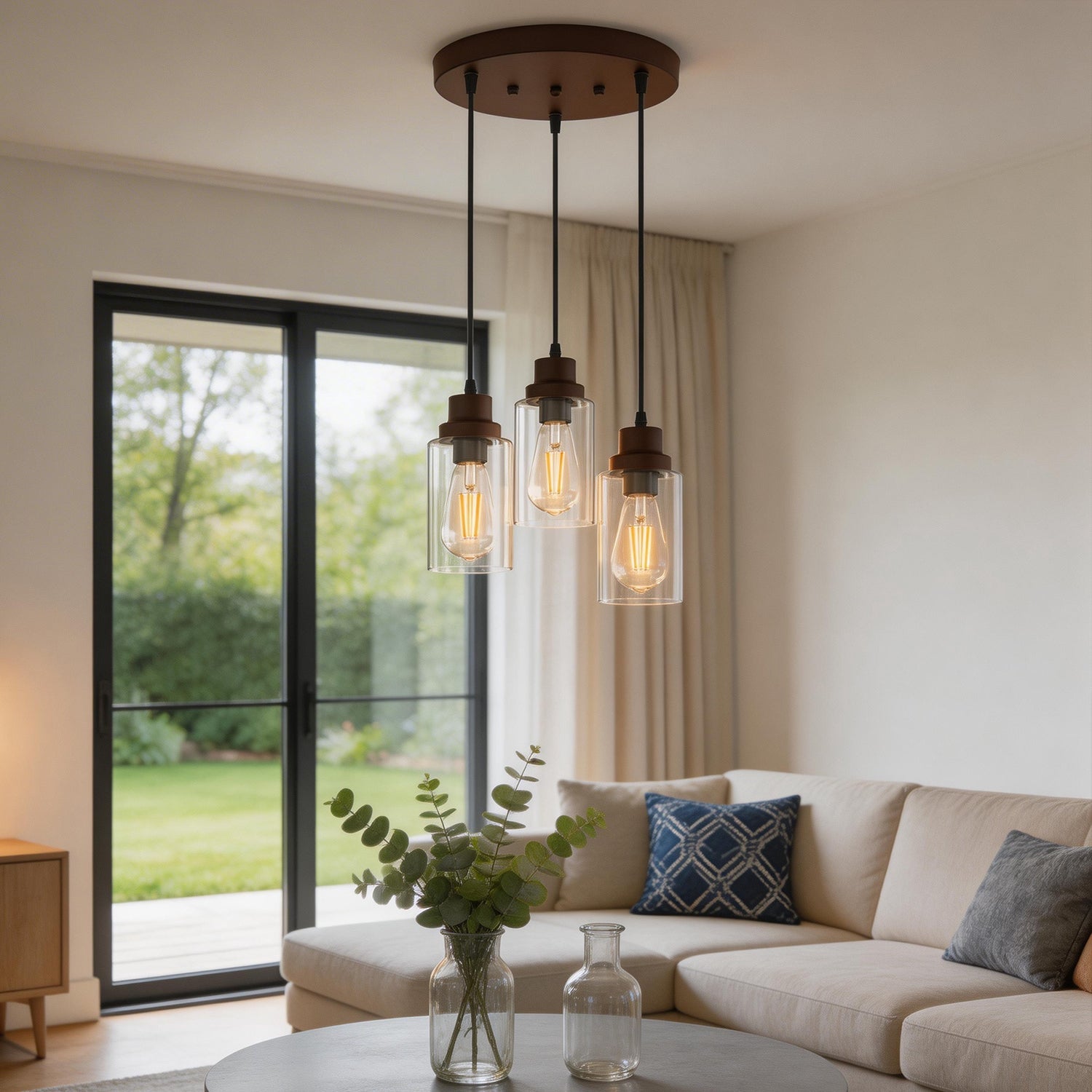 Jandcase 3-Light Oil Rubbed Bronze Kitchen Island Pendant Light with Clear Glass Shade Traditional E26 Ceiling Light Fixture