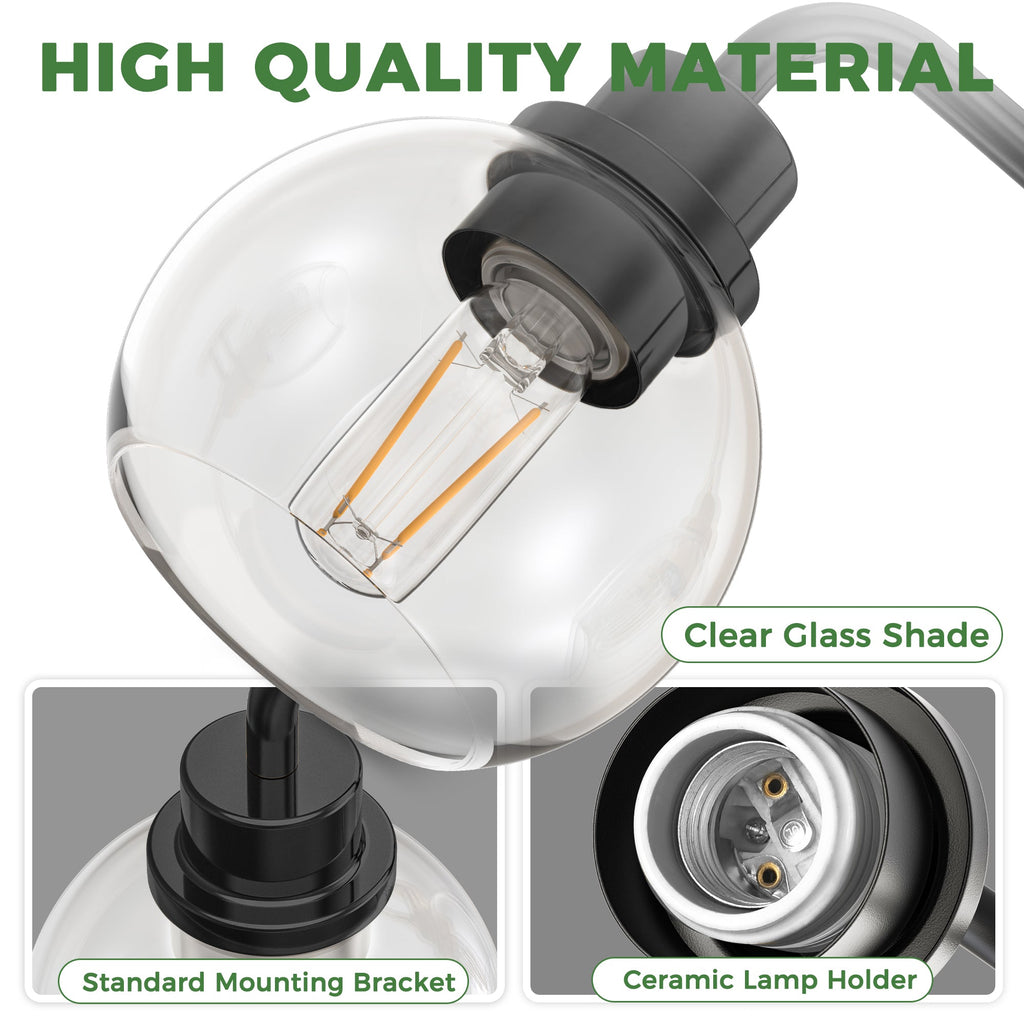 Jandcase 4-Light Black Vanity Light Fixture with Clear Globe Glass Shades Modern Bathroom Wall Sconce E26