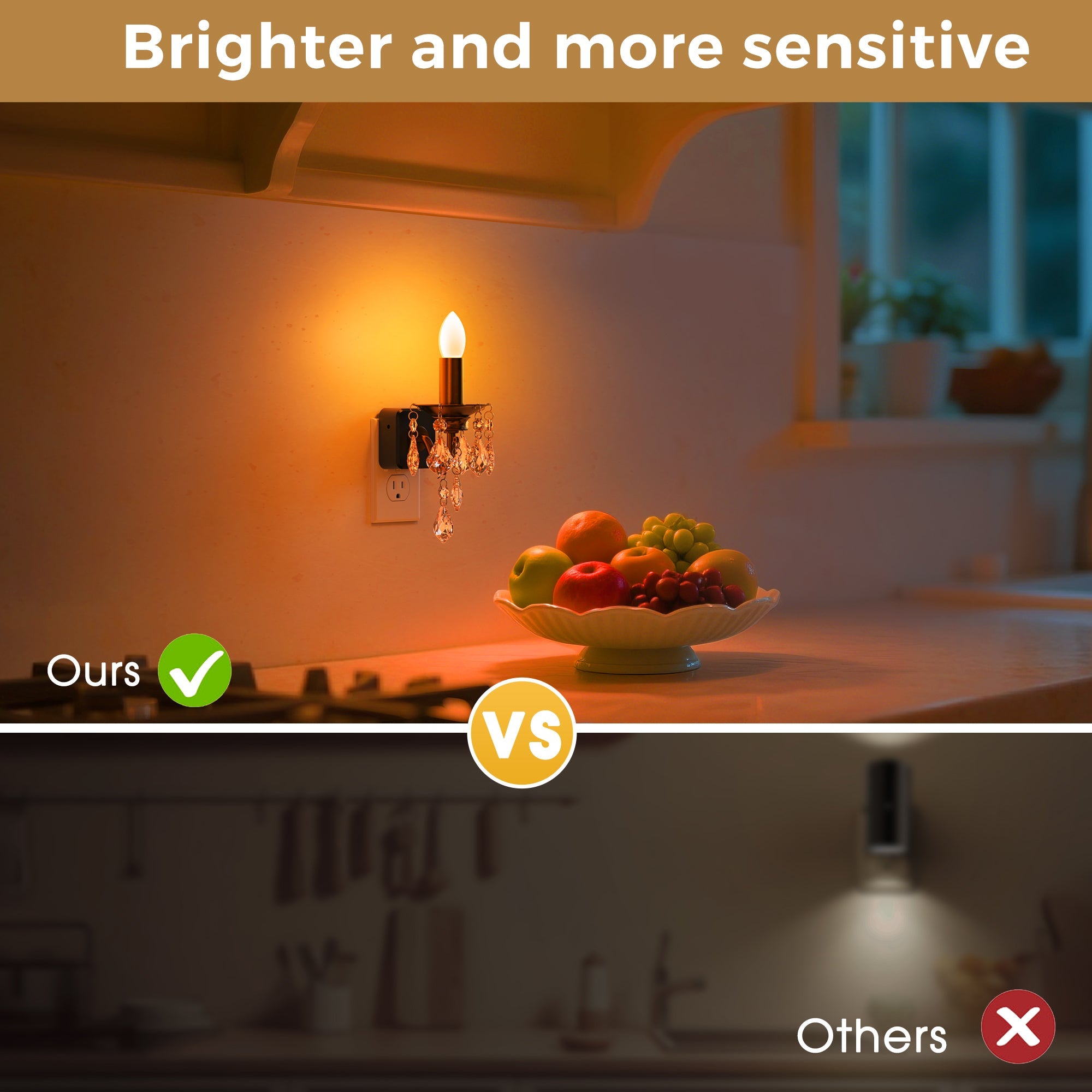 Jandcase 1W Plug-in Night Light with Amber 1600K, Dusk to Dawn Sensor, Slide Dimmer, Crystal Pendant, E12 Style