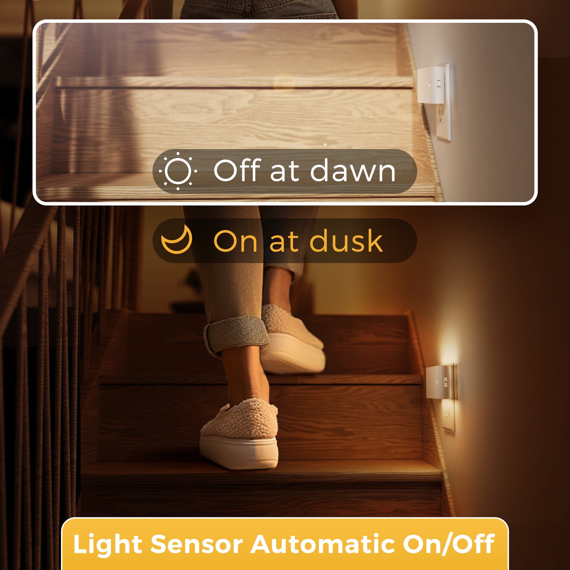 Jandcase 2-Pack 1W Plug-in Wall Night Lights, White Horizontal, Warm White 3000K, Up & Down Lighting, Dimmable