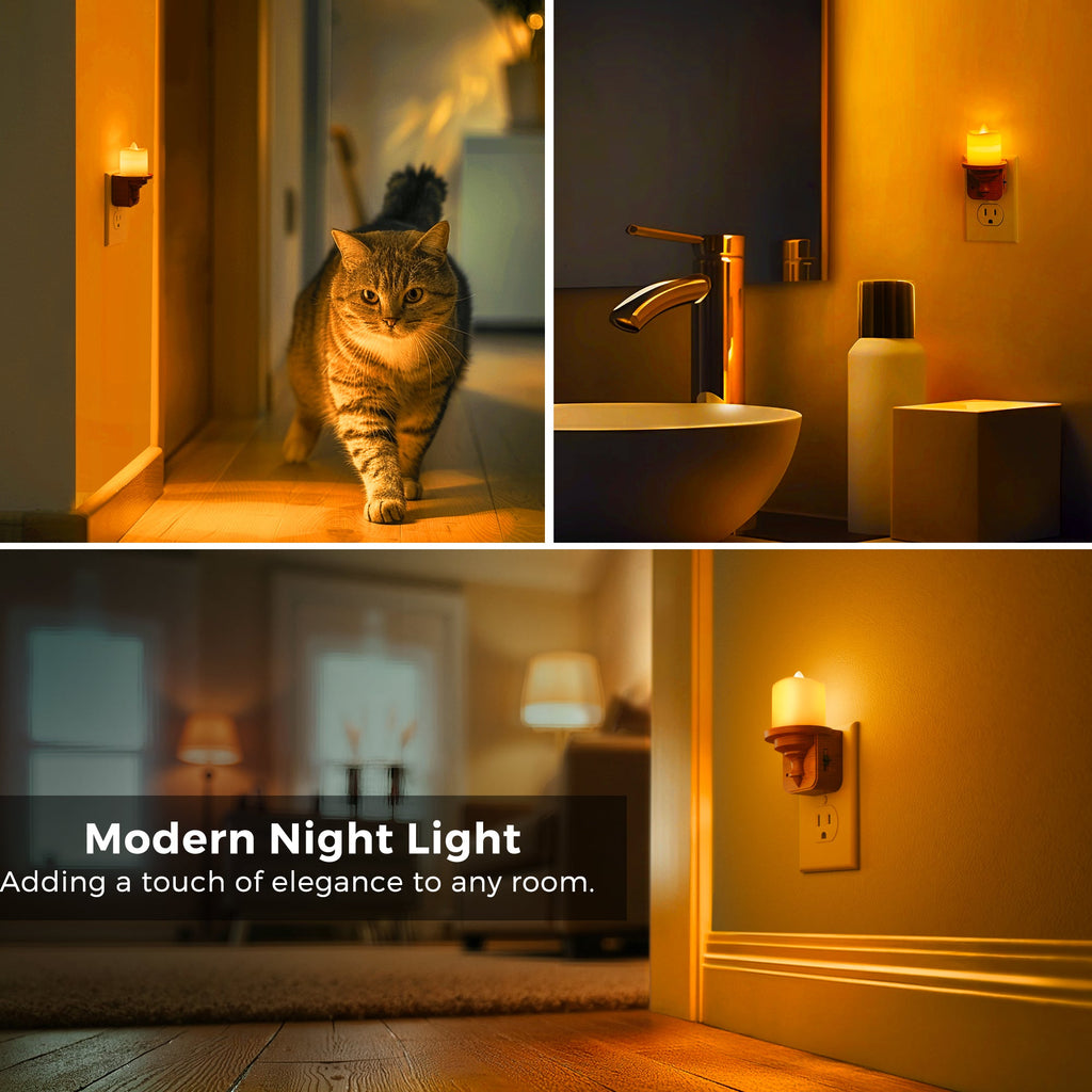 Jandcase 2-Pack 1W Plug-in Night Light with Amber 1600K, Dusk to Dawn Sensor, Slide Dimmer, Wood Grain Finish