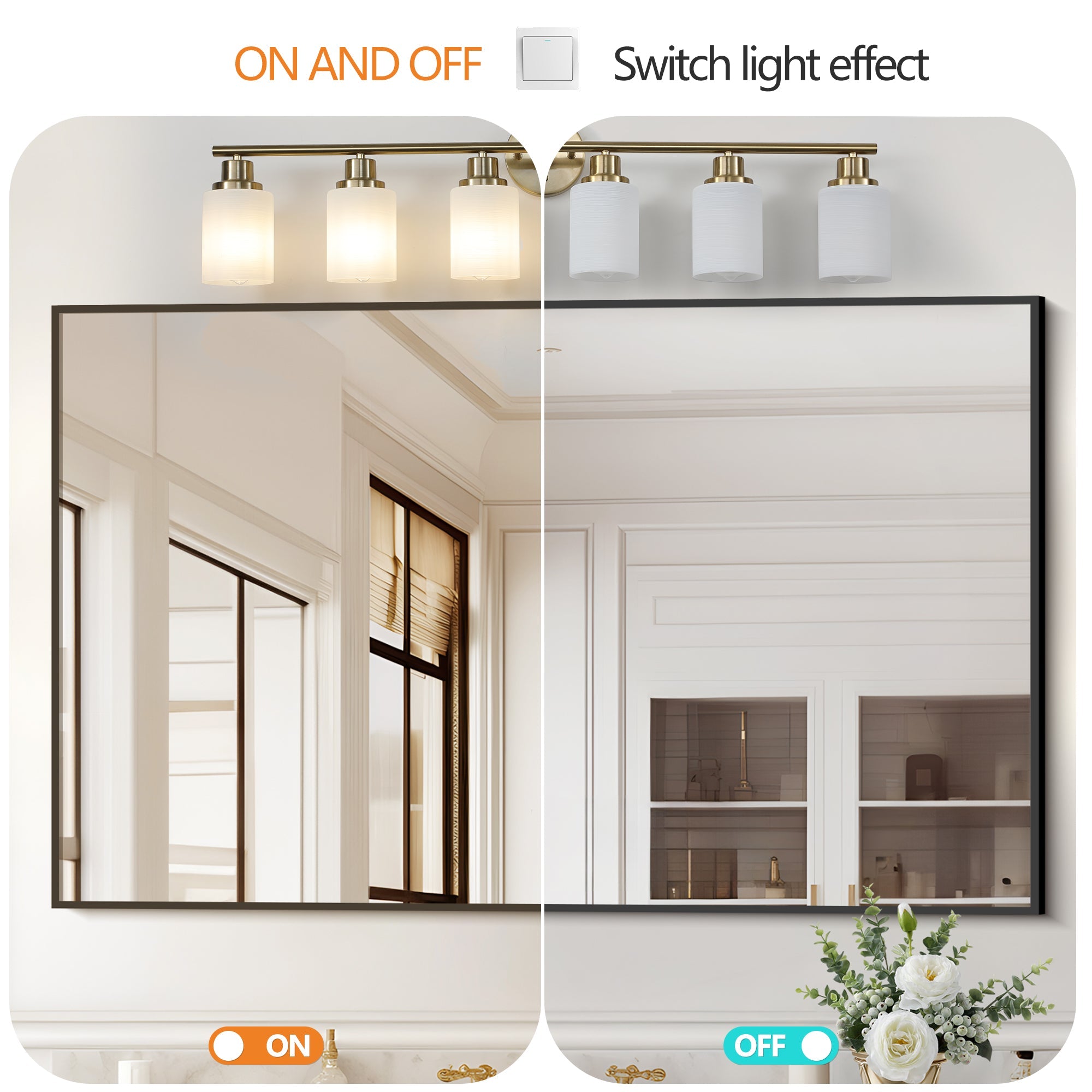 Jandcase Golden Modern Minimalist Bathroom Vanity Light, 6-Light Wall Sconce, Iron & Glass, E26 Base, Hard-Wired (Bulbs Not Included)