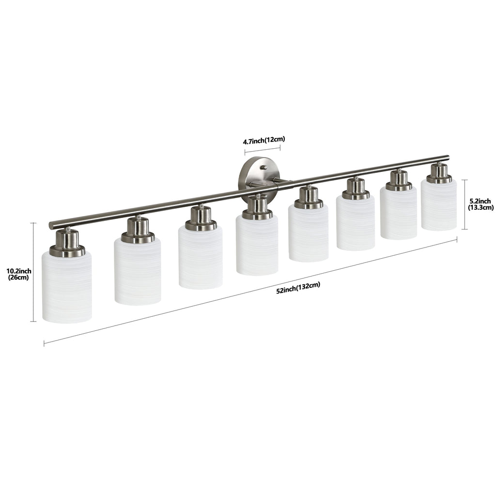 Jandcase Modern 8-Light Vanity Wall Sconce, Brushed Nickel Finish with Frosted Glass Shades for Bathroom or Hallway Lighting (No Bulbs)