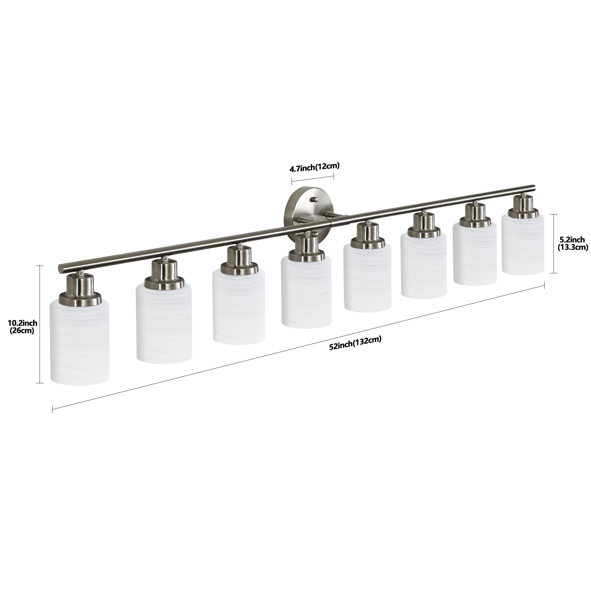 Jandcase Modern 8-Light Vanity Wall Sconce, Brushed Nickel Finish with Frosted Glass Shades for Bathroom or Hallway Lighting (No Bulbs)