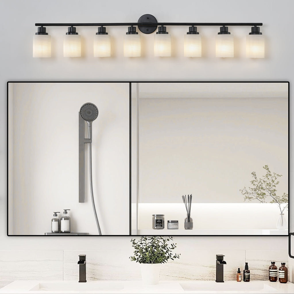Jandcase Black & White Modern Bathroom Vanity Light, 8-Light Wall Sconce, Iron & Frosted Glass, E26 Base, Hard-Wired (Bulbs Not Included)