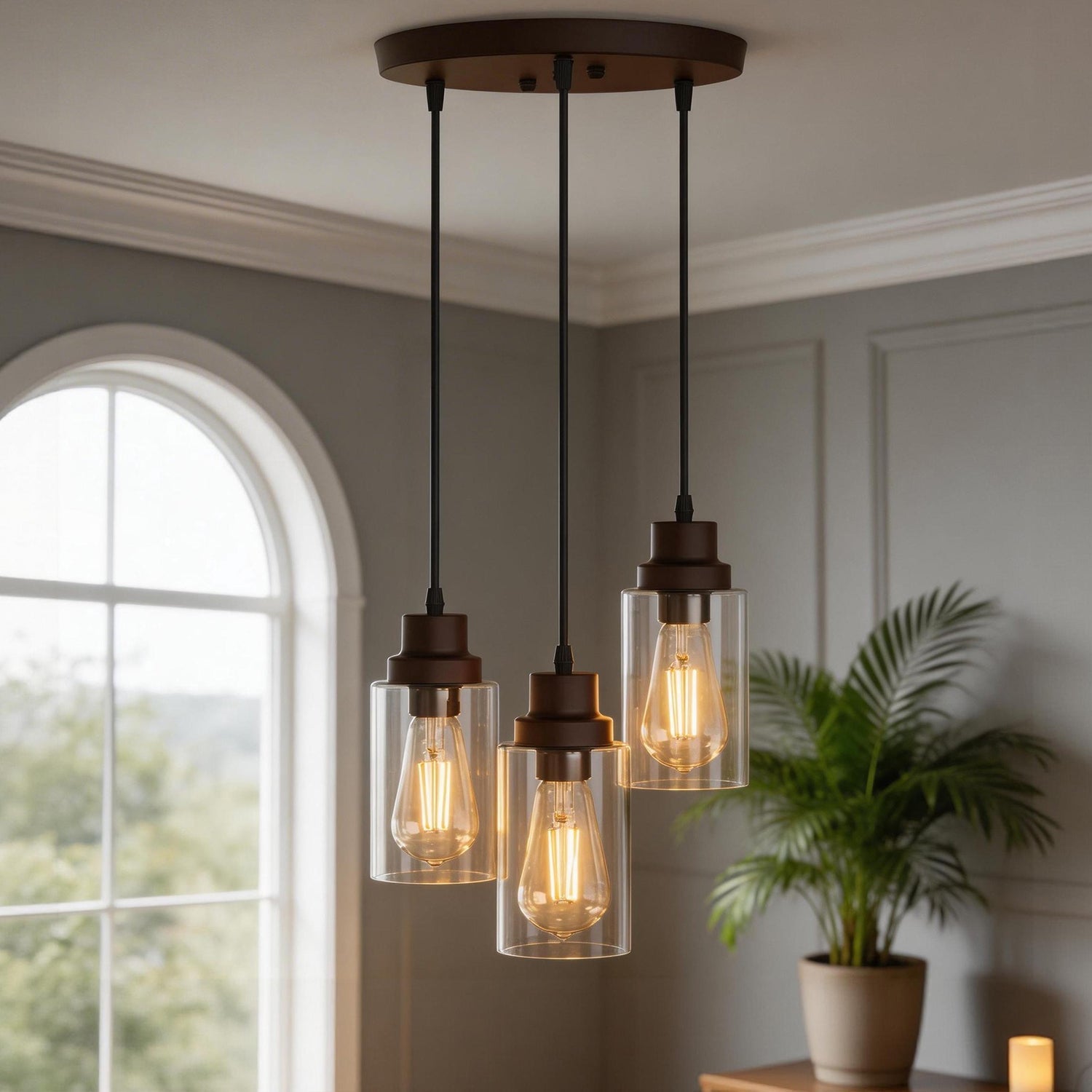 Jandcase 3-Light Oil Rubbed Bronze Kitchen Island Pendant Light with Clear Glass Shade Traditional E26 Ceiling Light Fixture