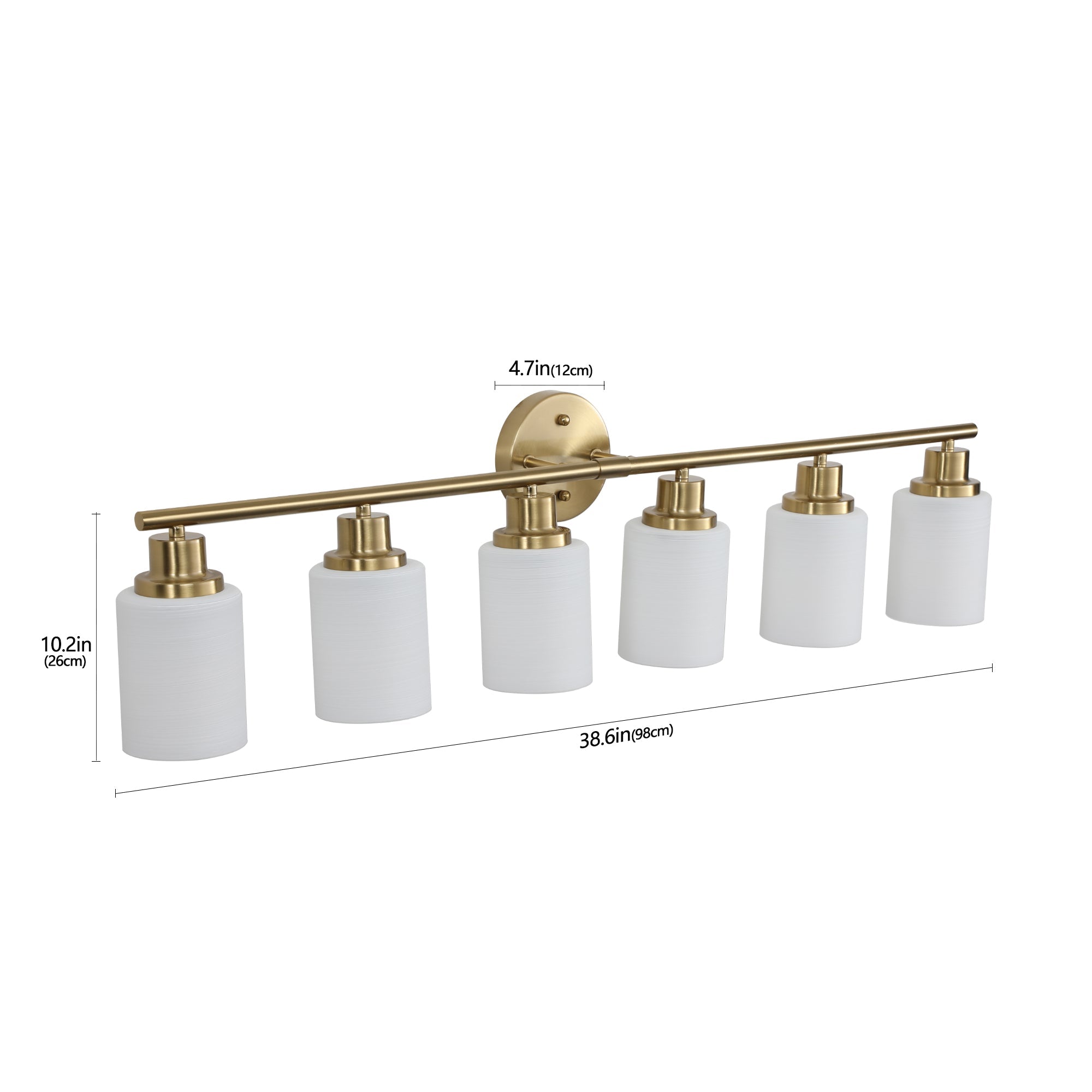 Jandcase Golden Modern Minimalist Bathroom Vanity Light, 6-Light Wall Sconce, Iron & Glass, E26 Base, Hard-Wired (Bulbs Not Included)