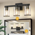 Jandcase 3-Light Industrial Bathroom Vanity Light Matte Black Glass Wall Fixture ETL Certified E26