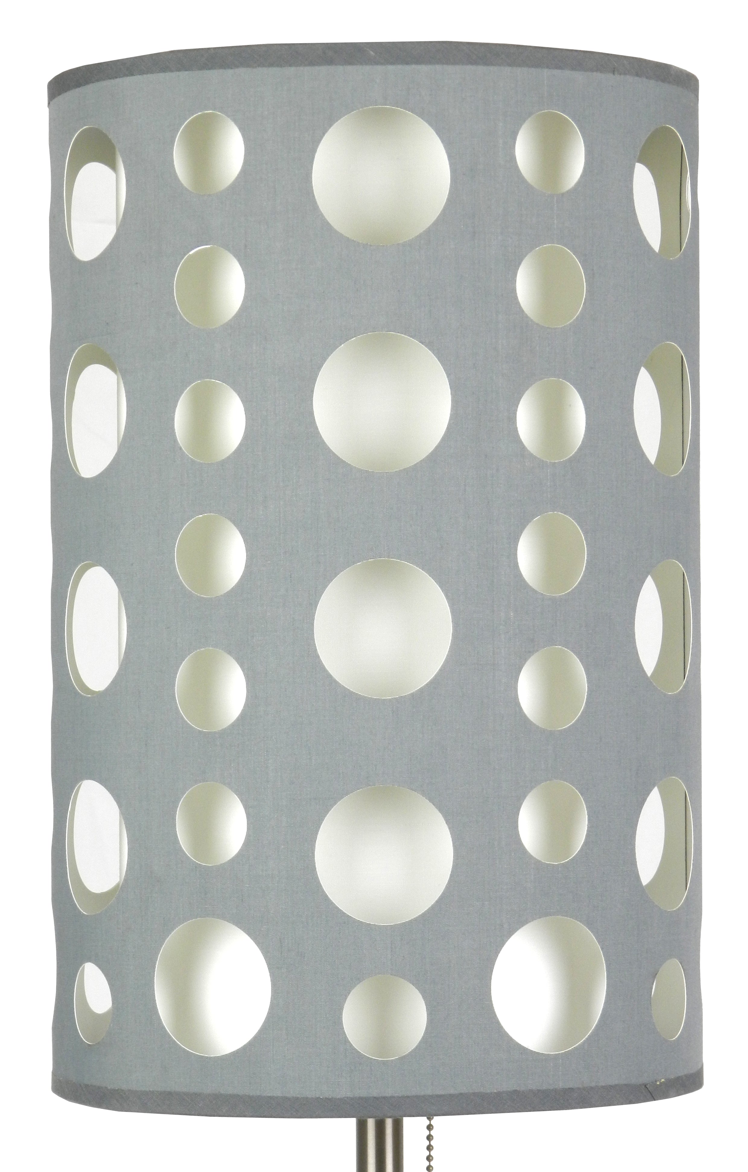 Jandcase 30in Grey White Retro Table Lamp 2-Layer Fabric Shade Chrome Metal Base Pull-Chain Switch Modern Decorative Bedside Desk Lamp UL Listed